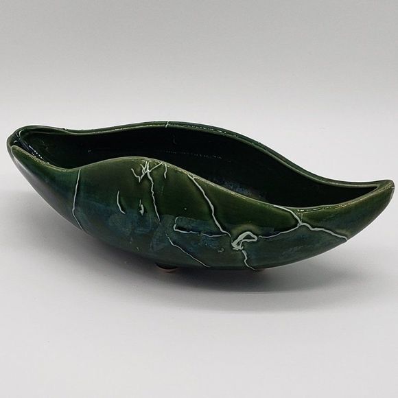 Vintage MCM Beauceware Canada Ceramic Spatter or Drip Glaze Console Bowl Planter - Picture 11 of 17